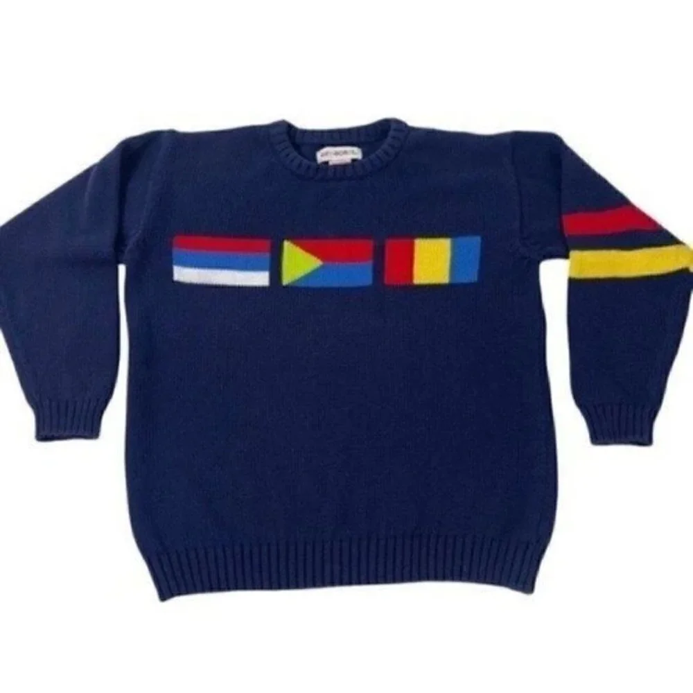 VINTAGE Gymboree kids colorful sweater size XL blue With Colorful flags And Stri